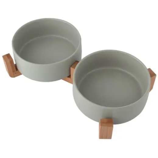 2-Piece Pet Bowl & Stand Grey Top